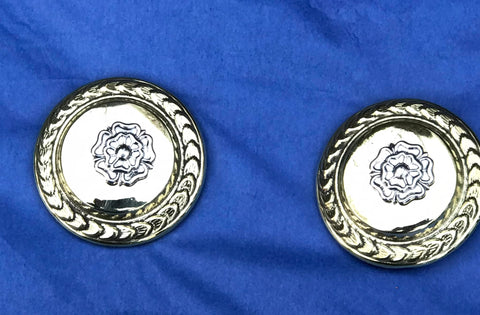 PAIR OF LARGE BRASS ROSETTES SILVER TUDOR ROSE (Seconds)